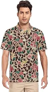 [ZZXXB] Tropical Flowers Leopard Print Men's Polo Shirts Short Sleeve Quick Dry Athletic Outdoor Sports Golf Shirts S-XXL