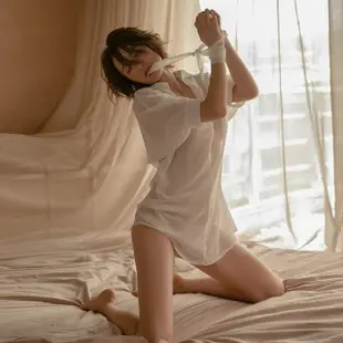 【BoBo 女人香】雪紡襯衫 性感襯衣 薄紗睡衣綁帶/性感情趣內衣睡衣(白)