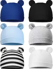 [Geyoga] 6 Pieces Toddler Newborn Baby Hat Bear Ears Boys and Girls Beanie Cap Cute Infant Hats for 0-6 Months Kids Children Multi-Color, Multi-color, fits baby 0-6 months