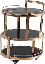 Mobile Storage Cart Light Luxury Round Bar Cart Kitchen Metal Serving Trolley 3 Tier Unique Rolling Cart High Capacity Storage Shelves Open Storage Space