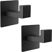 YUET Towel Hooks for Clothes 2-Pack Cabinet Door Hooks Self-Adhesive No Drilling Sus304 Stainless Steel for Robe Hanger Wall Mounted Bathroom Kitchen Hotel Garage (Matte Black)