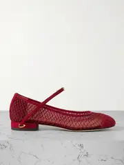 [Jennifer Chamandi] Jennifer Chamandi - Paolo 20 Suede And Mesh Ballet Flats - Tomato red - IT39 IT 39 Red