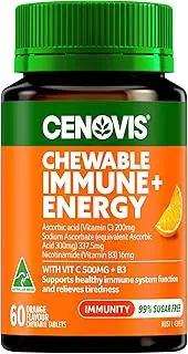 Cenovis Chewable Immune + Energy 60 Tablets - With Vitamin C 500mg + B3 - Supports Healthy Immune System Function - Eases Fatigue - Reduces Severity & Duration of Common Cold Symptoms