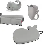 Skip Hop Moby Baby Bath Set, Four Bathtime Essentials - Spout Cover, Bath Kneeler, Elbow Pad, And Waterfall Rinser, Grey