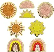 HEYTRCO 8PCS Boho Sun Iron on Patches, Cute Bohemian Rainbow Sunshine Embroidered Iron on Patches for Clothes, Colorful Custom Applique for Kids, Hats, Jeans, Jackets, Bags, Backpacks, Dress