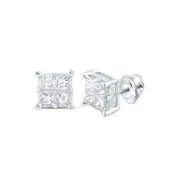 1 cttw Princess Diamond Square Cluster Stud Earrings 14k White Gold Screw Back