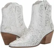 Betsey Johnson Metallic White Perforated Mozart Western Boots, 6.5M