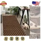 2FT x 10FT Non-Slip Indoor/Outdoor Runner Rug - Elegant Brown Checkered Design