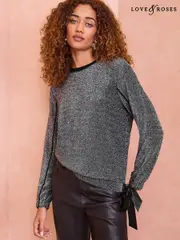 Love & Roses Silver Metallic Tie Side Jersey Sweatshirt (AN8257) | $62