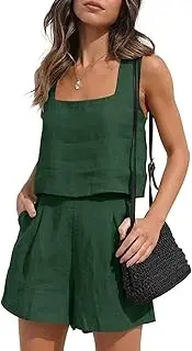 AUTOMET Women 2 Piece Outfit Lounge Set Two Piece Linen Shorts Crop Tops Trendy Clothing Summer Holiday Set