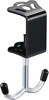 ycezw Pocket Table Hook, Desk Bag Hanger, Iron Headphone Holder with Double Hooks Under Desk Clamp, Handbag Hooks, Adjustable Thickness, for Table, Headphones,