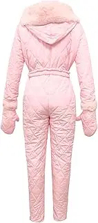 [Juebong] Womens Winter Snowsuit One Pieces Ski Suits Fur Collar Hooded Jumpsuits Overalls Snow Onesie Coats Snowboard Jackets, Pink, Small