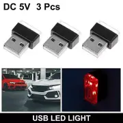 3pcs Mini USB LED Light DC5V Universal Car Interior Atmosphere Ambient Lamp Red