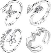 [AMOR SPES] 4PCS Silver Rings for Women 925 Finger Rings Knuckle Rings Toe Rings for Women S925 Silver Adjustable