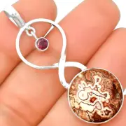 Natural Rosetta Picture Jasper & Garnet 925 Silver Pendant Jewelry P-1048