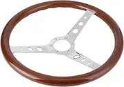 Yechiry 15in Wood Steering Wheel, 6 Hole, Mahogany Wood Grip, Stainless Steel Spokes, Retro Style, Chrome Plated Mirror Finish for Universal Car Model