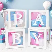 Balloon Boxes With Baby Letters, Baby Shower Decorations for Boys Girls, White Clear Baby Box for Gender Reveal prop party