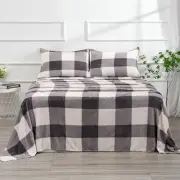 Micro Fleece Checkered Bed Sheet Set Full Size- Ultra-Soft Velvet Plush Bed