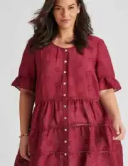 AUTOGRAPH WOVEN SHORT SLEEVE FRILL BUTTON THRU TUNIC TOP (16) NEW