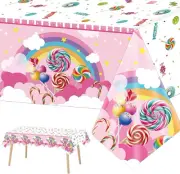 3Pieces Candyland Plastic Tablecloth Candy Land Lollipop Birthday Party Plastic