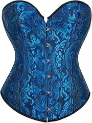 [generic] Corset Jacquard Floral Black White Pink Blue Korset Fish Boned Gothic Bustier Top Front Busk Clothing Gorset