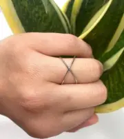 Solid 925 Sterling Silver Criss Cross Adjustable Wire Crossover Ring For Women