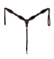 Western Brown Browband Tooled Headstall & Breast Collar/ Natural Buckstitched