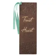 Brown Faux Leather Scripture Bookmark w/Ribbon: Trust in the Lord - Proverbs 8:5