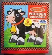 Melissa & Doug Farm Wooden Cube Puzzle With Storage Tray 6 Puzzles in 1