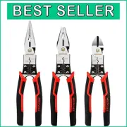 Premium 3-in-1 Pliers Set - 8" Long Nose, Linesman & Side Cutters - Labor Saving