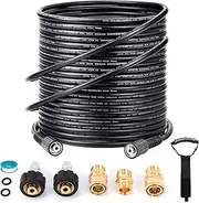 Pressure Washer Hose 100FT 1/4”, 4000 PSI Kink Resistant High Pressure Hose M22 14mm Thread, Flexible Extension Replacement Hose with 3/8 Quick Connect Adapters for Power Washing