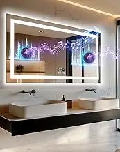 LUVODI Bluetooth LED Bathroom Mirror, 1400 x 700 mm Illuminated Wall Mounted Vanity Mirrors Anti-Fog Vanity Mirror Backlit and Front Light, Dimmable 3 Colors, Anti-Fog, Horizontal