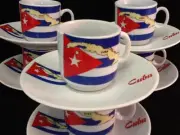 .Cuban Espresso coffee cup set. 12 pc cup and saucer set. FLAG & LAND