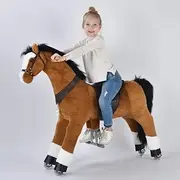 UFREE Ride on Horse, Horse Ride on Toy, Mechanical Horse, Plush Animal, Black Mane and Tail, 6 Years to Adult