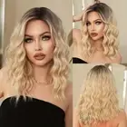 S Parting Women Bob Wigs Ombre Blonde Synthetic Wigs with Bangs Lolita