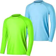 [MASOCIO] 2 Pack Men's Swim Shirts Rash Vest UPF 50+ Long Sleeve Stretchy Quick Dry Swimming Top