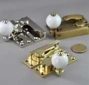 WINDOW SASH LOCK-VICTORIAN TYPE-DOUBLE HUNG-3 FINISH-SOLID BRASS-PORCELAIN BALL