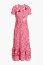 NWT $1,695 RED VALENTINO Floral-appliquéd macramé lace midi dress 38 2