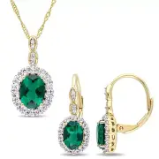 Amour 14k Yellow Gold Created Emerald White Topaz & Dia. Necklace & Earrings Set