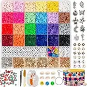 6000+ PCS 24Colors Clay Beads Bracelet Making Kit Round Flat Beads Polymer Clay Beads Set Clay Spacer Beads for Jewellery Weaving Bracelets Necklace DIY Jewellery Making Kit