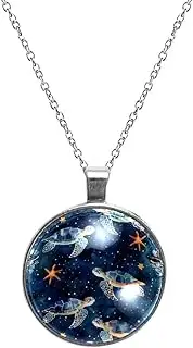 [Diusye] Necklaces for Women, Sea Turtles Starfishes Print Stainless Steel Pendant Necklace Jewelry Birthday Anniversary Wife Girls Friends Gift