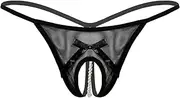 [TiaoBug] Woman's Hollow Out Mesh Sheer Pearl Massage Underwear Micro Low Rise Bikini Thong G-String