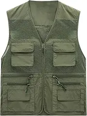 [Generic] Mens Hiking Fishing Vest Fall Outdoor Mesh Work Vest Lightweight Zip Up Travel Photo Cargo Vest with Multi Pockets
