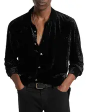 John Varvatos Crinkled Velvet Slim Fit Button Down Shirt