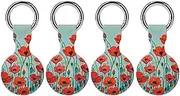 4PCS for Poppy Flowers Print Air Tag Holder Case Waterproof & Shockproof Anti-Scratch Protective Air Tag Cover with Keychain Ring Silicone Tags Holders for Luggage, Backpack, Keys, Pet