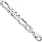 [JewelryWeb] 925 Sterling Silver Solid Polished 10.75mm Figaro Chain Bracelet Lobster Claw Link-Bracelet for Women and Men