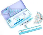 8 Pcs Compass/Math Set for Students with Shatterproof Storage Box, Geometry Set