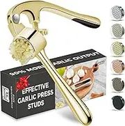 KITESSENSU Premium Garlic Press, Professional Garlic Mincer, Easy to Squeeze and Clean, Rust Proof & Dishwasher Safe, Efficient Ginger Crusher - Golden