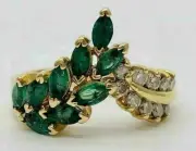 3Ct Marquise Cut Simulated Emerald Bypass Wedding Ring 14K Yellow Gold Plated