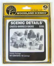 NEW Woodland Scenics D203 HO Crates/Barrels/Sacks Train Scenery